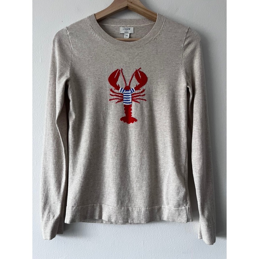 J. Crew Factory Lobster Teddie Sweater Cream 100% Cotton Crew Neck size XS - Picture 4 of 14